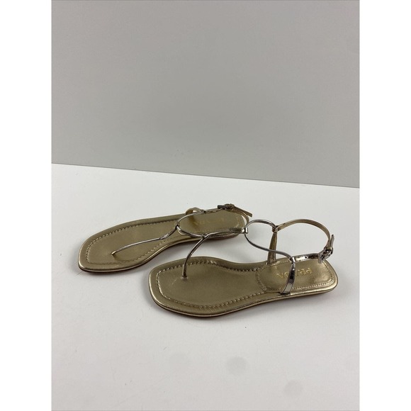 Prada Metallic Leather Flat T Strap Slingback Sandals Women’s Size 35 - Picture 4 of 8